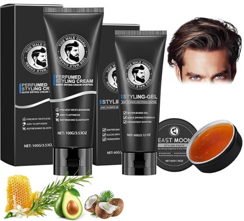 3Pcs Men's Premium Hair Styling Set – Includes Perfumed Hair Styling Cream, Styling Hair Gel, and Styling Hair Paste – High Hold, Ultra Matte Finish – Ideal for All Hair Types