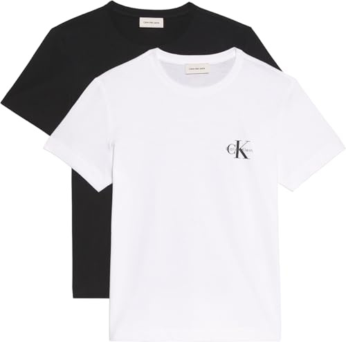 Calvin Klein Donna T-Shirt Maniche Corte Confezione da 2 Logo Tee con Scollo Rotondo, Multicolore (Black/Brilliant White), L