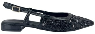 MODELISA - Zapato De Tacón Plano Brillo Acabado En Punta Boda Evento Mujer (Negro, Sistema Tallas Calzado EU, Adulto, Mujer, Números, Mediano, 36)