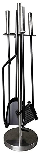 Set di attrezzi per caminetto in acciaio inox, 5 pezzi, pinze, scopino, pala e supporto, altezza 66 cm