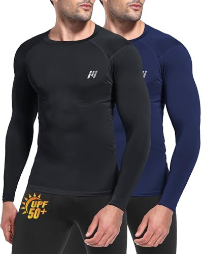 MEETWEE UV-beständig T-shirt för män, UPF 50+ Rashguard-tröja för snabbtorkande och ventilerande surfing simning, Svart + marinblå, M