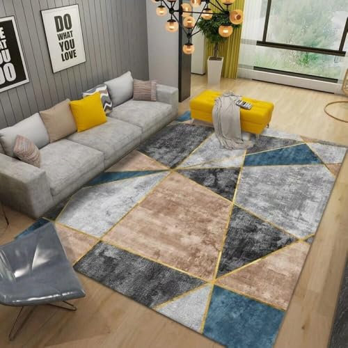ROSURUG Rugs for Bedroom Esstisch Deko 90X200CM Einfaches geometrisches Muster Design Sofa Teppich Wohnzimmer Zubehör antiallergisch XXL Teppich Outdoor Teppich blau