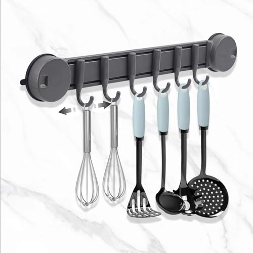 Vookkp Barra Portautensili Cucina Appendi Strofinacci Cucina Senza Foratura Porta Mestoli da Cucina Appendi Mestoli da Cucina per Appendere Cucchiai Spatole, Metallo, 6 Ganci Mobile