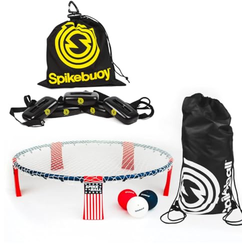 Spikeball Red, White, and Blue Roundnet Game 3-Ball Set with SpikeBuoy Water Accessory Bundle