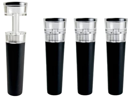 Vacuum Wine Stoppers Set of 4 Transparent Press Wine Vacuum Suction Pump Stoppers - PC/ABS & Food-Grade Silicone, Airtight Reusable Wine Preserver Pump for Red/White Wine, Extend Freshness 7 Days