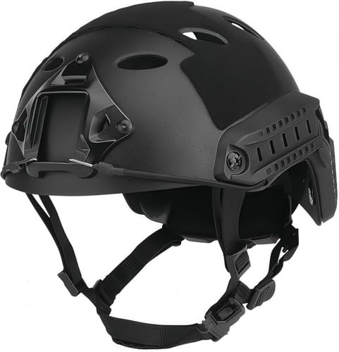 Cascos Airsoft Fast PJ para Exteriores, tácticos, de Combate, de Guerra, Deportivos, de protección, para Caza, CS, Paintball, con Media Cubierta (Black,M)