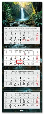 Timr Calendario 4 meses 2026 – Calendario de pared 4 meses con deslizador – 90 cm Calendario cuatrimestral multilingüe D/GB/F/ES I Motivo Cascada I tr317