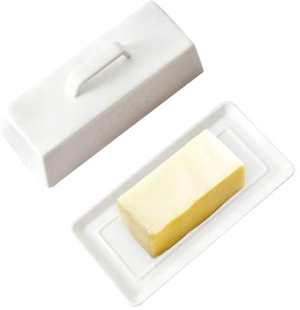 Portaburro Ceramica con Coperchio Manico, Contenitore Piatto Porta Burro da Frigorifero 500g e 250g, Burriera Vassoio Burro Porcellana Lavastoviglie per Ristorante, Domestico, Cucina, Piano (Bianco)