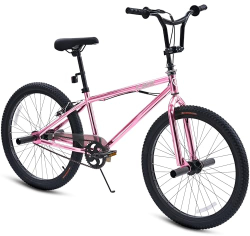 wanan BMX Bike, 20 24 Inch Bike for Kids for 6-16 Years Old, Hi-Ten Steel Frame BMX Bikes with 360° Rotating Rotor, 4 Pegs, Aluminum Reinforced Footrest (Pink, 24inch)