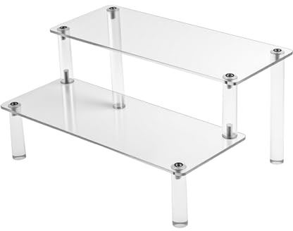 XRVRILE Espositore Profumi Acrilico 2 Livelli, Porta Profumi a Gradini con Pellicola Protettiva, Espositore Gioielli Trasparente a Ripiani, Organizer Acrilico per Figurine, Gioielli