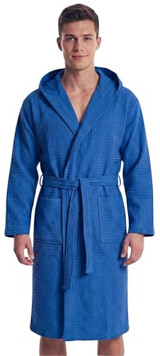 o-day Accappatoio Nido D'Ape Uomo in Cotone 100% con Cappuccio Tasche e Cintura Accappatoio Nido D'Ape Donna Leggero S-XXL (IT, Testo, L, Regular, Regular, Blu)