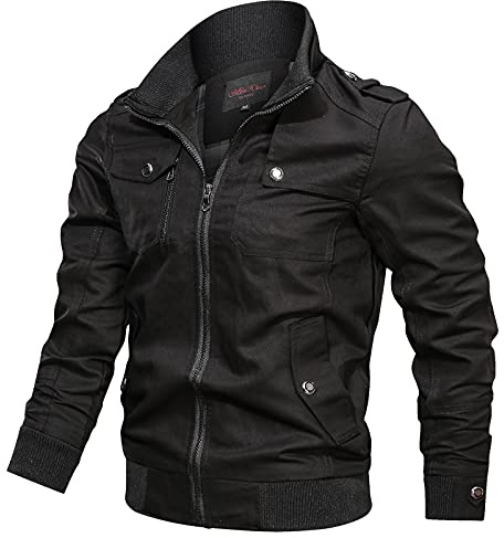 Militärjacka för män med ståkrage genomgående dragkedja långa ärmar fickor casual trenchcoat lös passform