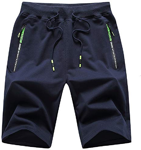 JustSun Short Homme Coton Sport Running Jogging Homme Ete Extensible Fitness avec Poches Zippées Bleu M