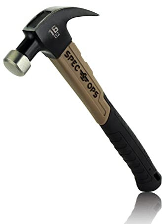 Spec Ops Tools Fiberglass Hammer, 16 oz, Curved Claw, Shock-Absorbing Grip