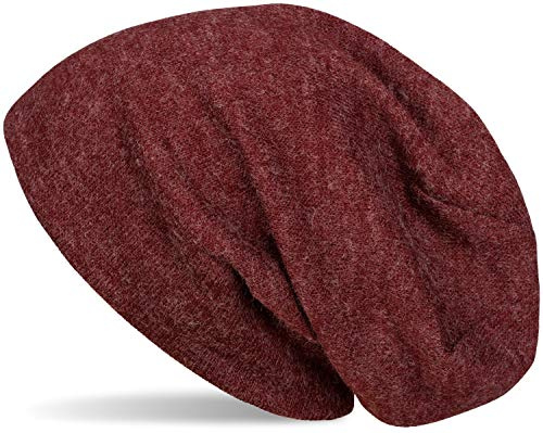 styleBREAKER weiche Feinstrick Beanie Mütze, Melange Optik, Slouch Longbeanie, Unisex 04024109, Farbe:Bordeaux-Rot