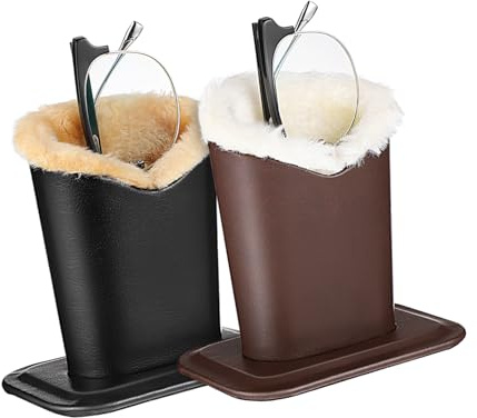 NUOBESTY 2pcs Plush Lined Eyeglasses Holders Leather Glasses Stands Spectacle Storage Organizers for Office Home School