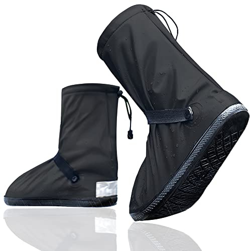 Ojostern Shoe Covers Reusable Waterproof Overshoes Shoe Protector Covers for Rain for Outdoors with Rubber Sole Unisex Black 41-42