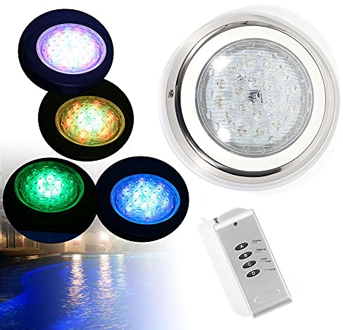 GMSLuu Illuminazione per piscina, subacquea, illuminazione a LED, 54 W, RGB, luce subacquea, luce impermeabile, 1,5 m, cavo con telecomando, sette colori AC12 V