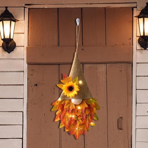 OXFUZZ Ghirlanda autunnale per porta di casa, autunno, acero Gnom, gancio per porta anteriore, decorazione autunnale, ghirlanda autunnale, decorazione per il dormitorio