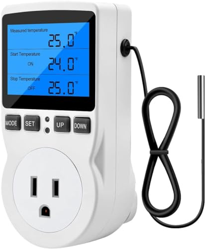 Diymore Digital Thermostat Controller - Plug-in Temperature Controller for RVs, Reptile Terrariums, and Greenhouses (1800W, -40°F to 248°F)