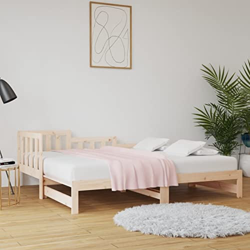 Rantry Utdragssäng, dagsäng, utdragbar sängsoffa, bäddsoffa, träsäng, gästsäng, ribbotten för vardagsrum, sovrum 2 x (90 x 190) cm, massivt trä furu