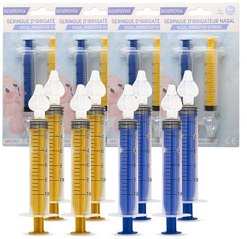 BORNOVA Nasenspritzen spülen nasendusche kinder nasenspülung für kochsalzlösung baby nase nasenspitze spritze für BPA-frei Packung mit 4 (10 ml 8 STÜCK (4 BLAU + 4 GELB))