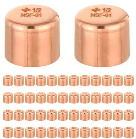 50-Pack HeSun Copper Fittings, 1/2-Inch Copper End Cap (Plug), with Sweat Solder Connection(COPPER020)