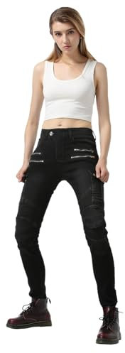 HOMDECR Pantaloni Da Moto Donne Fibra Aramidica Jeans Moto Da Donne Viene Fornito Con 2 Paia Di Protezioni Per Anca E Ginocchio (Nero,3XL)