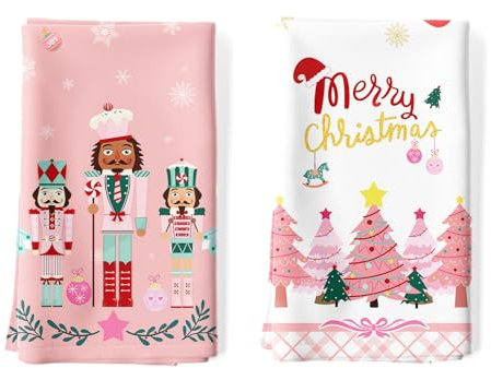 Arquiel 2er Set Geschirrtücher Nussknacker Rose Baum Weihnachten Küchentücher Dekorative 100% Baumwolle Trockentücher Saugstarke Geschenk für den Urlaub Einweihungsfeier 48 cm x 70 cm