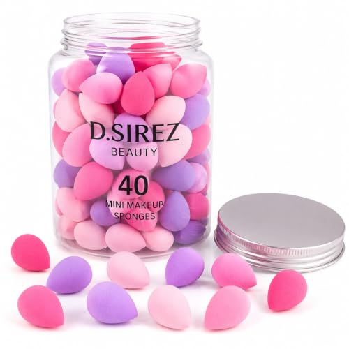 D.Sirez Beauty 40 Mini Makeup Sponges with Storage Jar – Latex-Free Beauty Blender Set for Foundation, Concealer, Powder, Cream Blush & Contour – Soft Makeup Sponge Applicators, Wet & Dry Use!