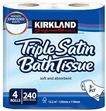 Compatible with Kirkland Signature Soft and Absorbent Triple Satin Premium Bath Toilet Tissue Paper, 4 Rolls 10 Packs White Kirkland-Toilet Roll-10pk