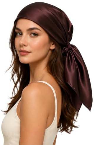 PoeticEHome mullbärssilke huvudduk för kvinnor 90x90cm, Klass 6A enfärgad sömn hårduk med frizskydd, hårväxt bandana presentfärdig
