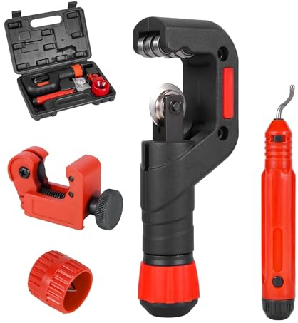 4-in-1 Pipe Cutter Set - Tube Cutter Adjustable 1/4-2 (6-50mm), Mini Alloy Pipe Cutter 1/8’’-5/8’’ (3–16mm), Deburring Tool & Edge Trimming Knife – Copper, for PVC/Metal Tube