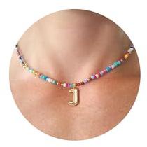 HANLI Collana Perline Perle Personalizzata Con Nome Iniziale J Donna Bambina Oro Placcato 14K Anallergici Leggeri Trendy Gioielli di Moda per le Donne