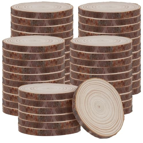 SYUTBOU 50 stycken träskivor för pyssel, 9 till 10 cm diameter, rund, naturskiva, trädskivor för pyssel för gör-det-själv-dekoration, bröllop och jul