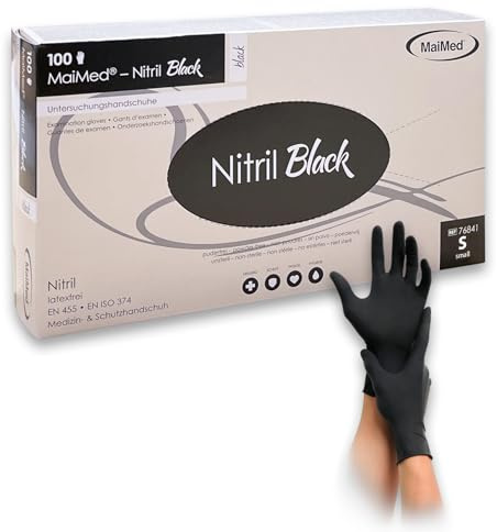 Saxomed Nitrilhandschuhe Schwarz S – 100 Stück – puderfrei, reißfest & latexfreie Einweghandschuhe – ideal für Tattoo, Küche, Reinigung