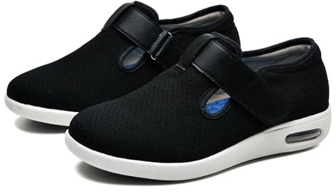 JTNZDAW Scarpe Ginnastica Ortopediche ortopediche uomo Uomo con Strappo Pantofole hook and loop Donna Per Anziani Piedi Gonfi Larghe Sanitarie per Diabetici Estive(Black,37 EU)
