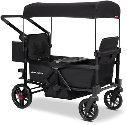 Radio Flyer Voya 2.0 2-Seat Stroller Wagon, for Kids 6+ Months, Lightweight, Compact, Foldable, UV Canopy, Included Storage, Seats Convert to Flatbed, Stroller Wagon for Kids