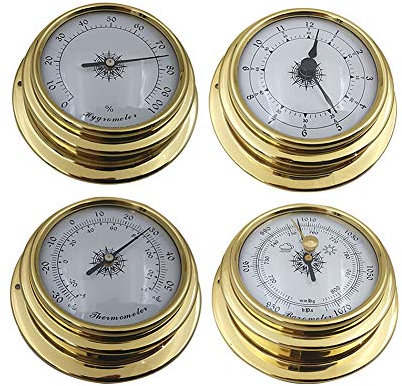 VICV2RO Estación meteorológica Set 4 unids herramienta portátil Mini accesorios kit marino montado en la pared barómetro reloj medidor termómetro higrómetro preciso 98mm barco