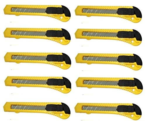 Hillfield® Cuttermesser Set, Rasterautomatik, Abbrechklinge, 18mm Klingenbreite, Teppichmesser, Paketmesser (10 Stück, Gelb)