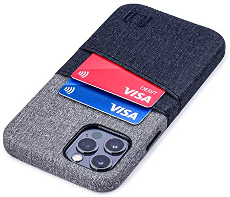 Dockem plånboksfodral för iPhone 12 och iPhone 12 Pro: Inbyggd metallplatta för magnetisk montering och 2 kreditkortshållare: 6,1 tum Luxe M2, syntetiskt läder i kanvas (svart och grå)