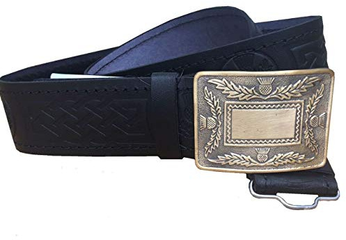 AAR Svart läder tisteldesign skotsk högland kilt bälte med antik finish spänne, 17041627, M