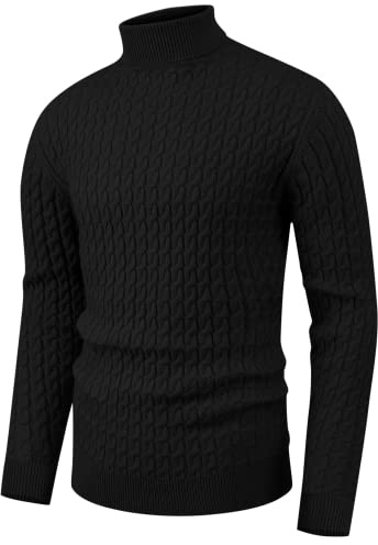 Hisir Jersey Cuello Alto Hombre Invierno Sueter Manga Larga Cálido Jerseys de Punto para Hombres (Negro, XL)