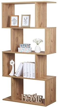 RICOO Standregal 4 Regalböden WM074-EG Raumteiler Regal schmal Eiche Gold 140×70×30 cm Bücherregal Holzregal Wand Würfelregal Büroregal klein Regale & Ablagen Bookshelf Wandregal Holz