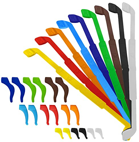 Senhai - 9 correas de silicona antideslizantes para gafas, soporte suave para gafas para niños y adultos, con 9 colores diferentes, 3 tamaños, agarre de gancho para la oreja para deportes, estudio