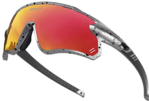 SCVCN Polarizzata Occhiali da Ciclismo con 3 Lenti Intercambiabil Uomini Donne Biciclette Corsa Pallavolo Tennis Guida Pesca Softball Alpinismo Golf Escursionismo Ad Alto Contrasto HD 48