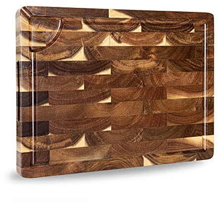 Acacia Wooden Chopping Board, TJ POP Large Wood Cutting Board 38 x 28 x 3cm, Premium Kitchen Chopping Board with Non-Slip Feet for Cutting Meat, Vegetables,Fruit and Cheese
