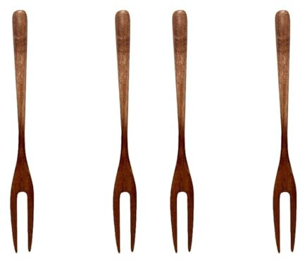 Kisangel 4 Pcs Two-Tine Fruit Forks 5.51 Inch Wooden Dessert Forks Mini Pastry and Appetizer Forks for Buffet Cocktail Olive Cheese Cake