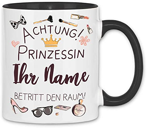 wowshirt Tasse Prinzessin Betritt den Raum mit Namen Selbst Gestalten Individuell Personalisiert Kollege, Farbe:White - Black