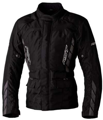 RST Alpha 5 Mens Textile Jacket Motorbike Motorcycle Sports Touring Long Journey CE Approved Jacket (Black/Black,46)
